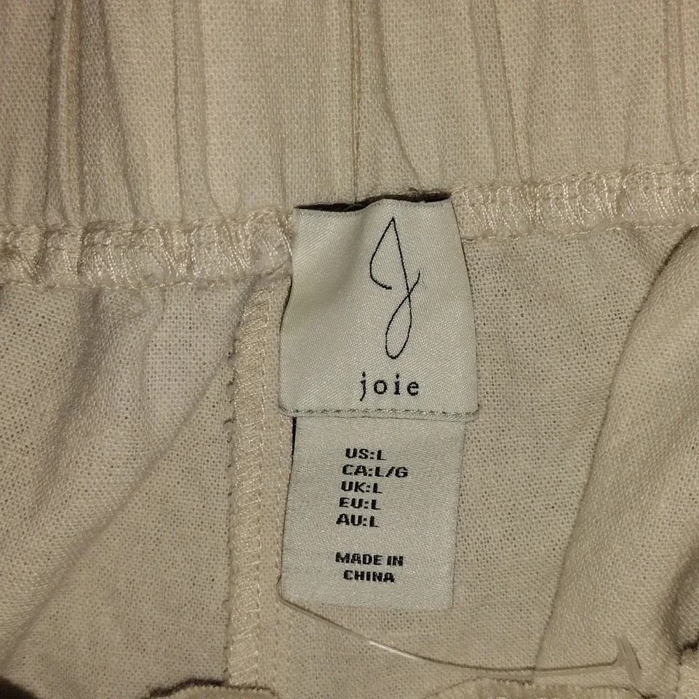 Joie Cream Wide Leg Cropped Pull On Elastic Waist Linen Blend Pants Lagenlook L